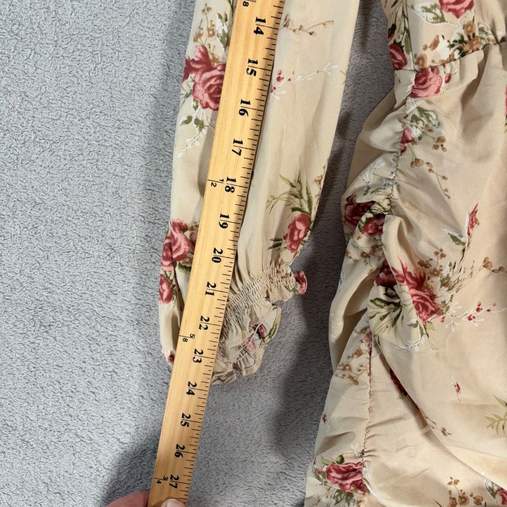 En Saison Floral Ruched Wrap Mini Dress Women's Size M‎ Beige Red Anthropologie - Picture 12 of 15